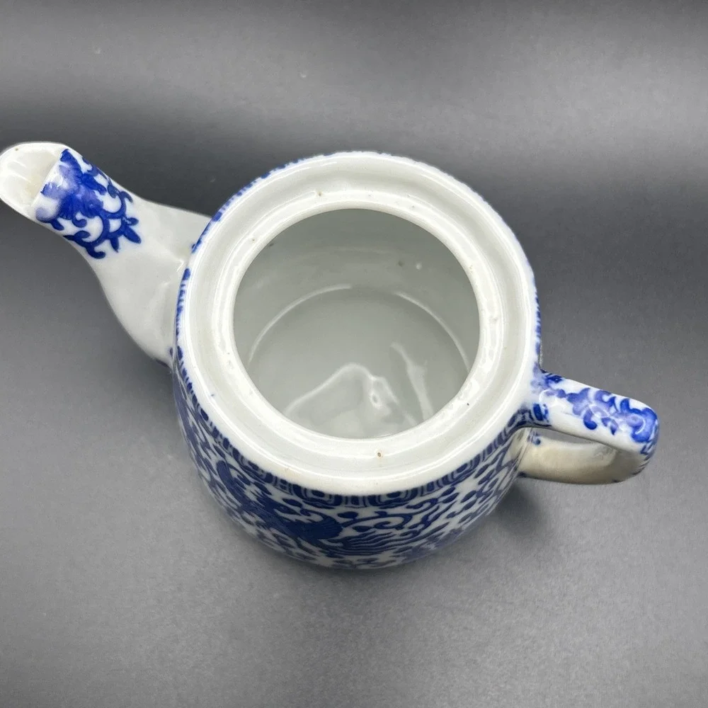 VTG Morimura Brothers Blue Phoenix Tea Pot and Sugar Set Blue White Floral JAPAN